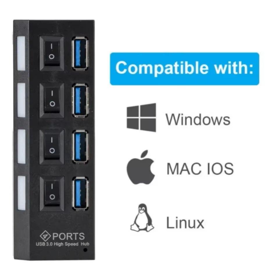 USB Hub 3.0 7 ports LED schakelbaar 5Gbps met ***Voeding***, Laptop, Nieuw, Ophalen of Verzenden, Prime