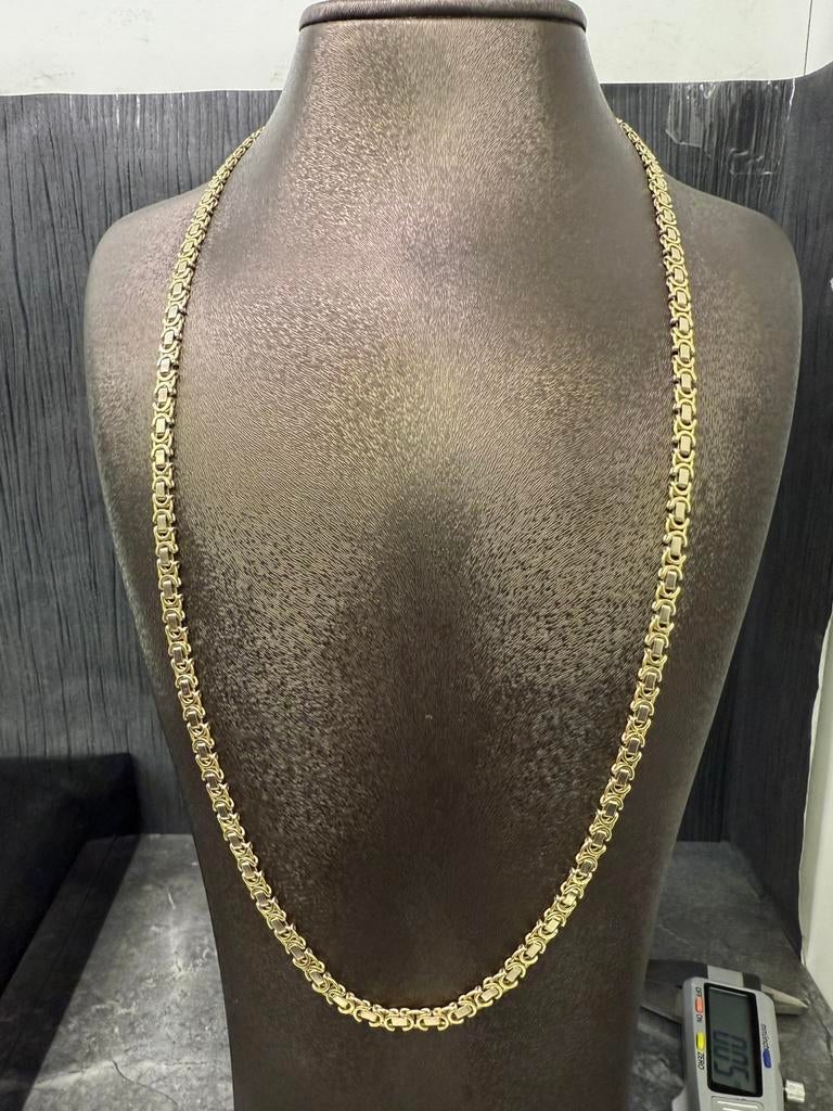 Prachtige 14 karaats gouden platte koningsketting bicolor, Ophalen of Verzenden, Goud