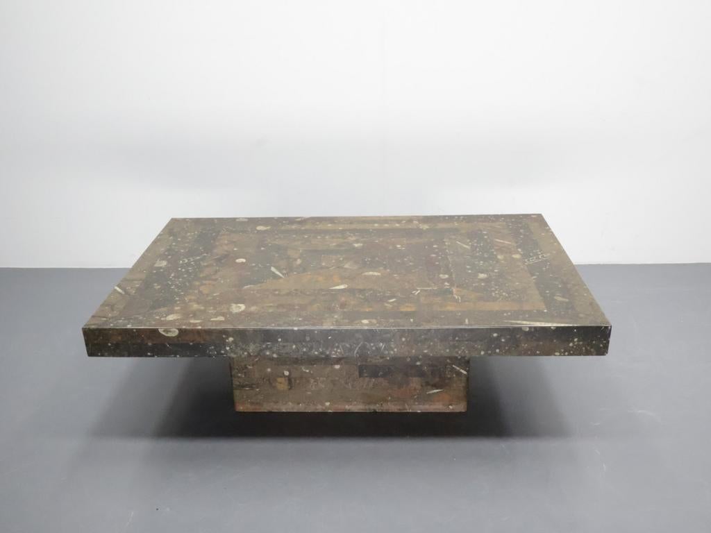 Vintage salontafel | Laauser | Natuursteen | Sahara fossiel, Huis en Inrichting, Woonaccessoires | Dienbladen, Gebruikt, Overige materialen