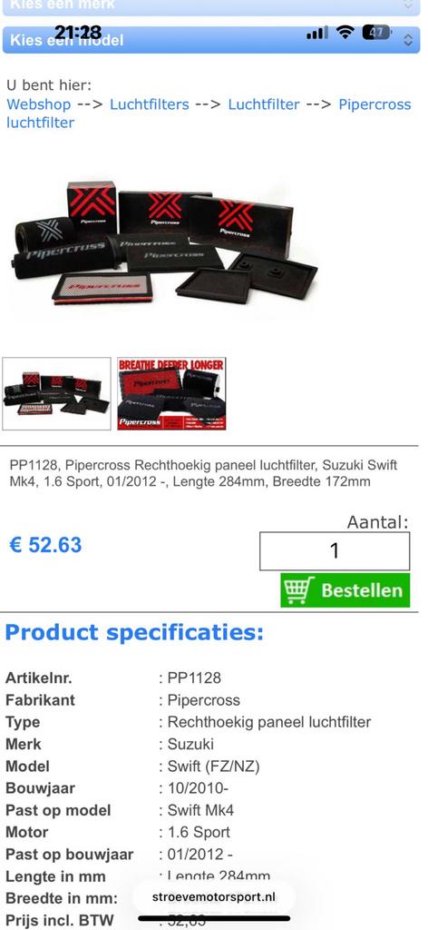 Sport luchtfilter voor een suzuki swift, Ophalen of Verzenden, Suzuki