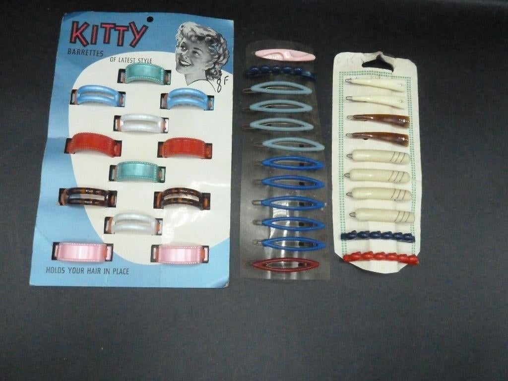 3 vintage winkelkaarten met haarspelden, Antiek en Kunst, Curiosa en Brocante, Ophalen of Verzenden