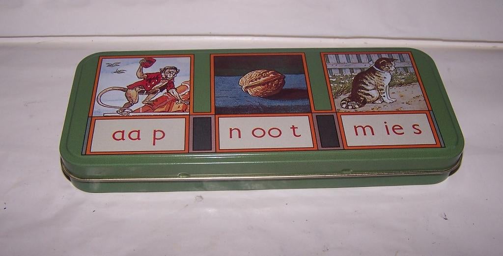 Aap-noot-mies blikje voor letters. Nieuwstaat., Ophalen of Verzenden