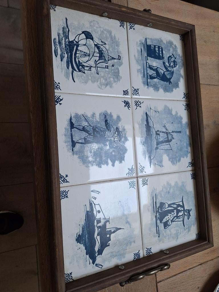 Vintage Dienblad met Tegels, Antiek en Kunst, Antiek | Wandborden en Tegels, Ophalen of Verzenden