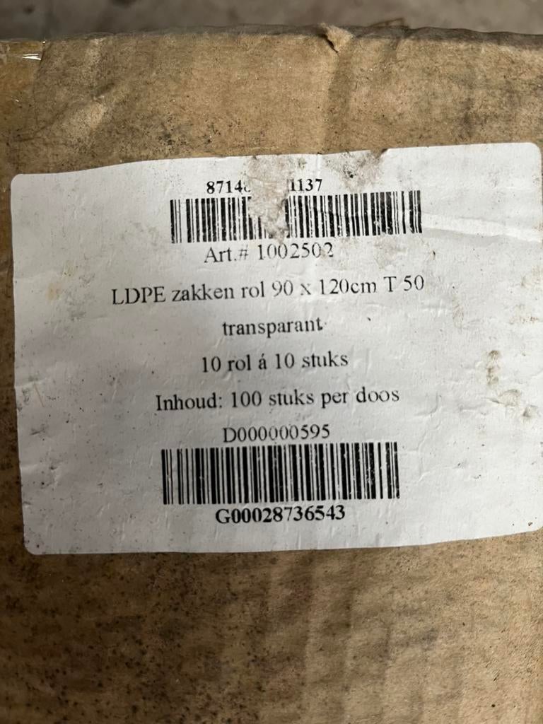 Zakken plastic, Ophalen, 100 cm of meer, 60 cm of meer, Overige typen