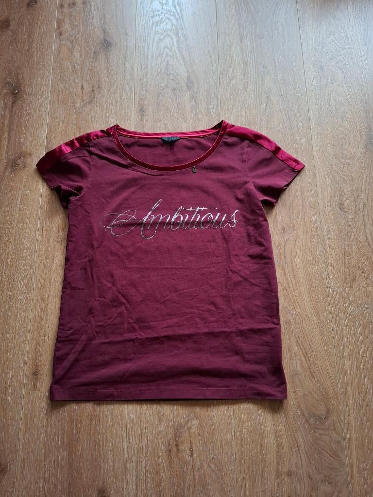 maat S sportief donkerrood Given shirtje met glansbiesje, Ophalen of Verzenden, Zo goed als nieuw, Korte mouw, Maat 36 (S)