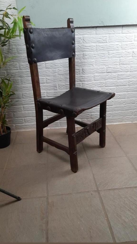 Vintage Spaanse Brutalist Stoel Tuigleer, Ophalen, Gebruikt, By-henk.nl, Bruin