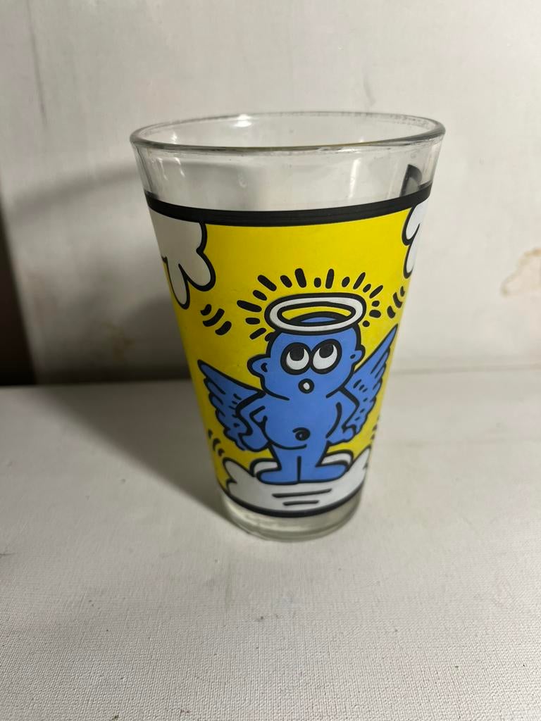 Keith Haring drinkglas met de 'Angel' illustratie, Ophalen of Verzenden, Gebruikt, Overige typen