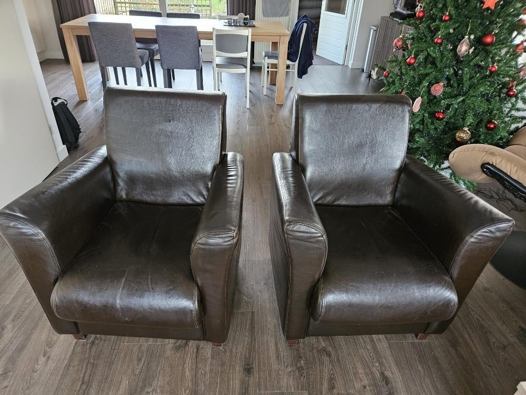 2 Leren fauteuils, Ophalen, Gebruikt, Leer, 50 tot 75 cm
