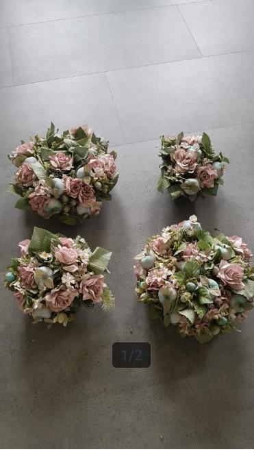 Kunstbloemen boeket in stenen schaal 20 cm doorsnee, Ophalen of Verzenden, Zo goed als nieuw