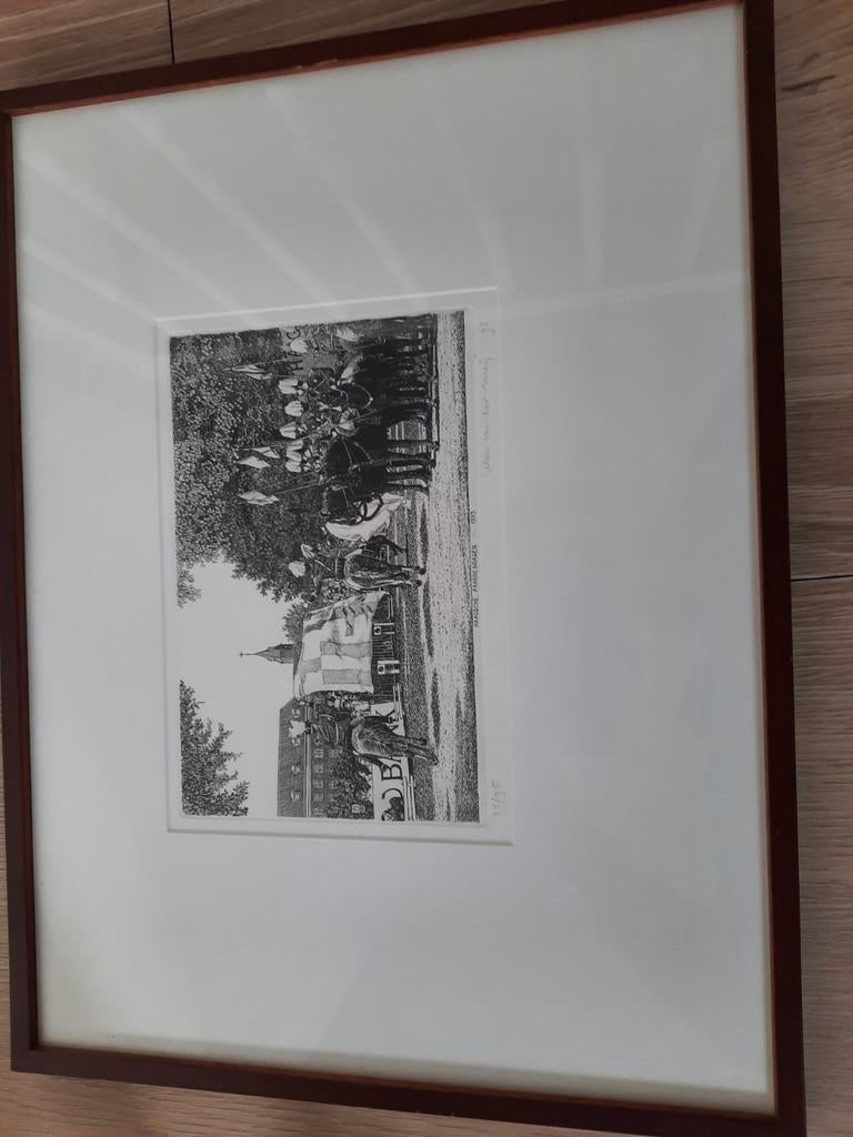 Oude prent Haagsche Paardendagen 1993 in lijst, Antiek en Kunst, Kunst | Etsen en Gravures, Ophalen of Verzenden