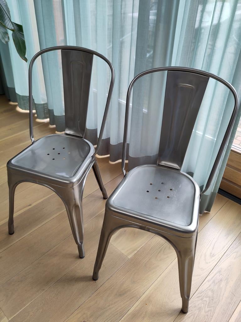 2 x originele Tolix Chaise A vernis, Gebruikt, Twee, Industrieel, Modern, Ophalen of Verzenden