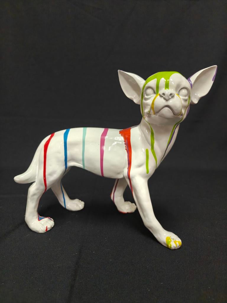 Chihuahua, wit met drip art. Hond, Verzamelen, Beelden en Beeldjes, Nieuw, Dier, Ophalen of Verzenden