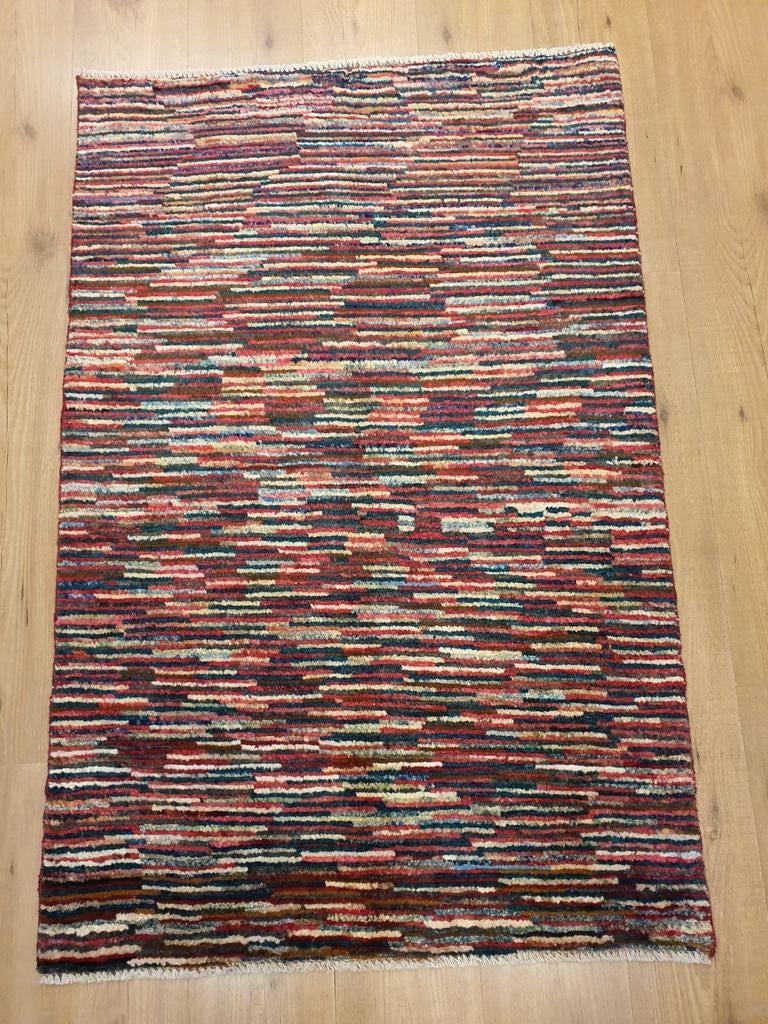 Handgeknoopt oosters tapijt modern stripes 136x90, Info@SlatsAntiek.nl, 100 tot 150 cm, Perzisch, Vof Slats Antiek