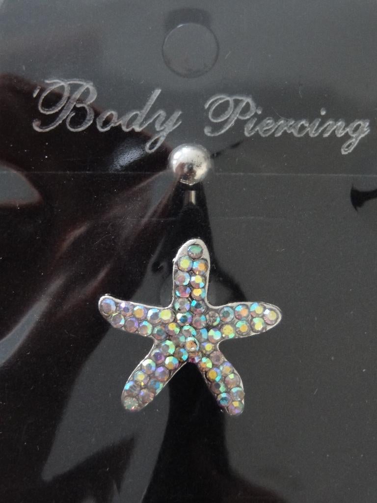 NIEUW! Navelpiercing Zeester Met Strassteentjes >Snelle Verz, Sieraden, Tassen en Uiterlijk, Piercings, Navelpiercing, Staal, Nieuw