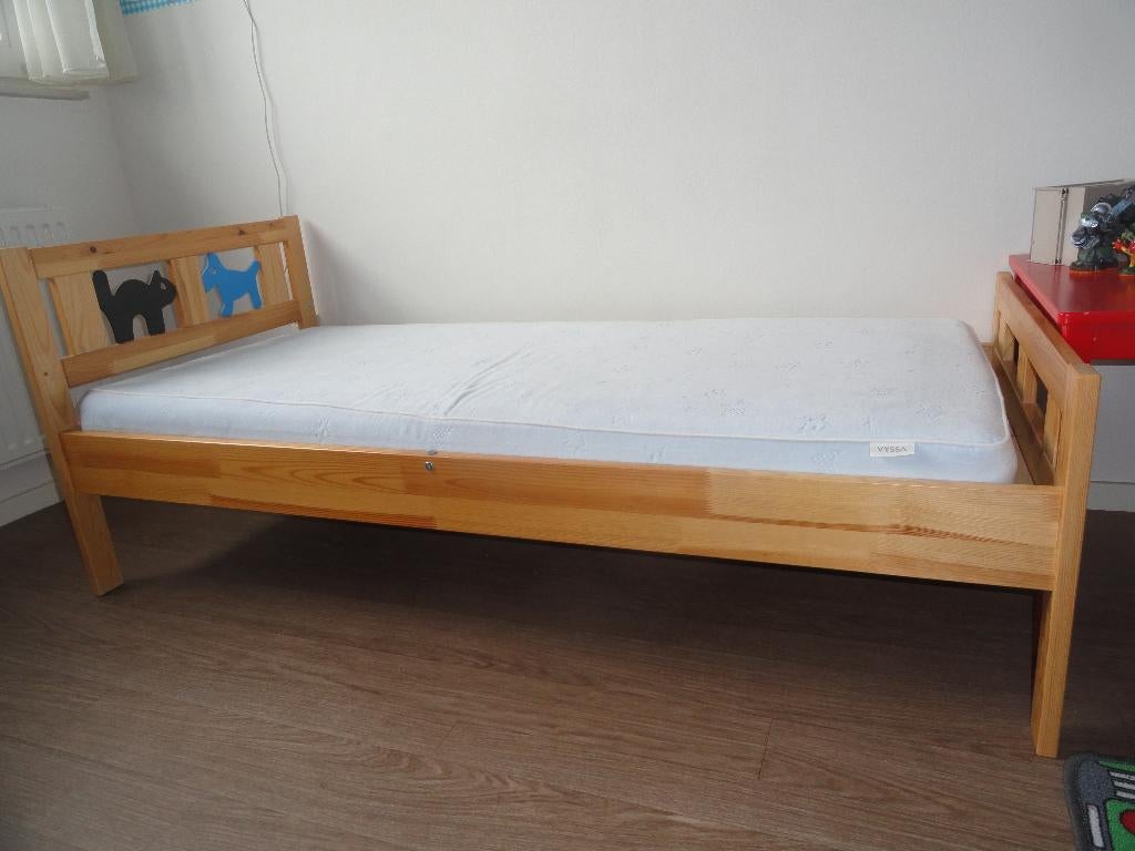Ikea Kritter kinderbed met lattenbodem + zijsteun en matras, Gebruikt, 70 tot 85 cm, 140 tot 160 cm, Ophalen