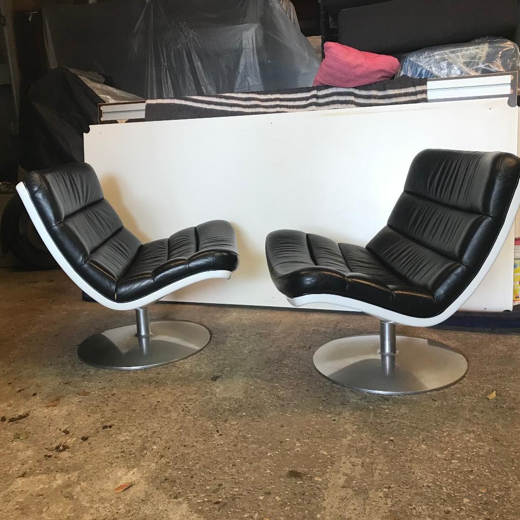 2 Artifort F978 978 fauteuil stoel zwart leer lounge retro, Gebruikt, Ophalen of Verzenden, Nvt, Nvt