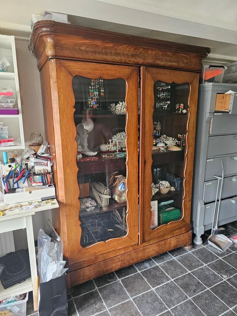 Antieke Biedermeier Vitrinekast - Mahoniehout sale voor 95, Ophalen, Gebruikt, 100 tot 150 cm, 150 tot 200 cm