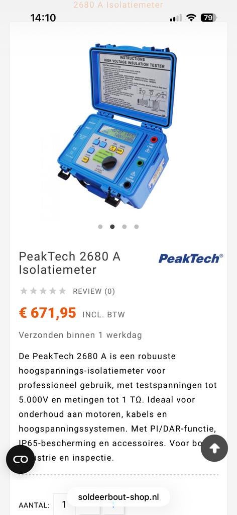 Isolatiemeter PeakTech 2680A - Hoogspanningstester, Ophalen of Verzenden, Nieuw, Elektriciteit