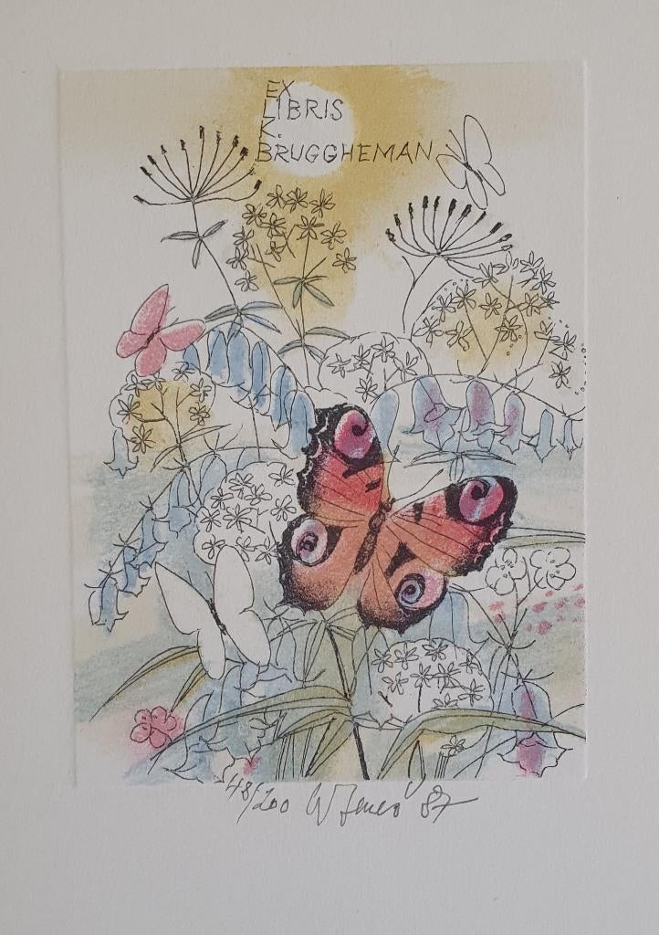 Exlibris K. Benes, bloemen en vlinders o.a. dagpauwoog, Verzenden