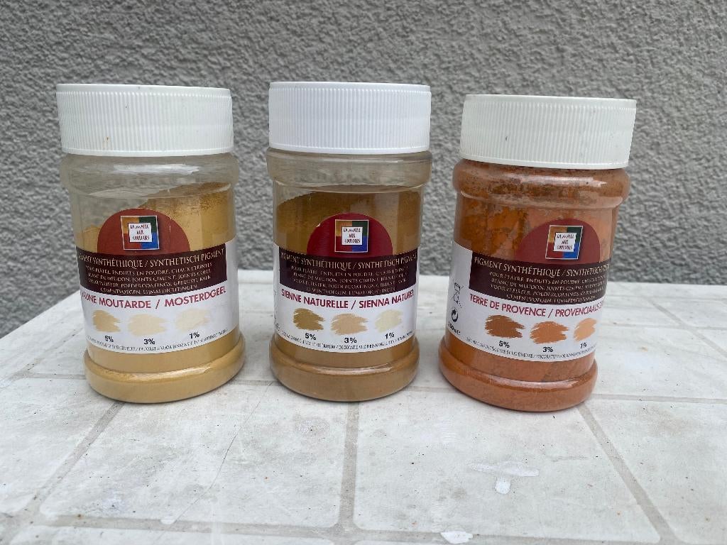 Synthetisch pigment voor gips en pleister, 3 potten, Overige kleuren, Ophalen of Verzenden, Minder dan 5 liter, Verf