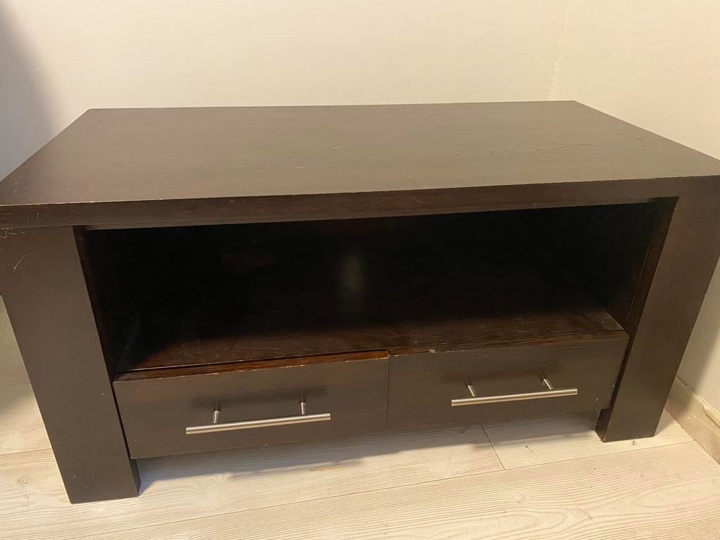 Massief houten tv meubel, Ophalen, Gebruikt, 150 tot 200 cm, Minder dan 100 cm