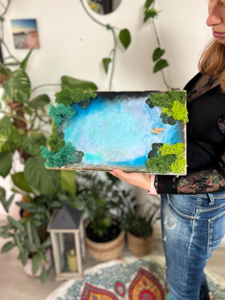 Uniek 3D Schilderij met Rivierlandschap en Bootjes, Antiek en Kunst, Ophalen of Verzenden