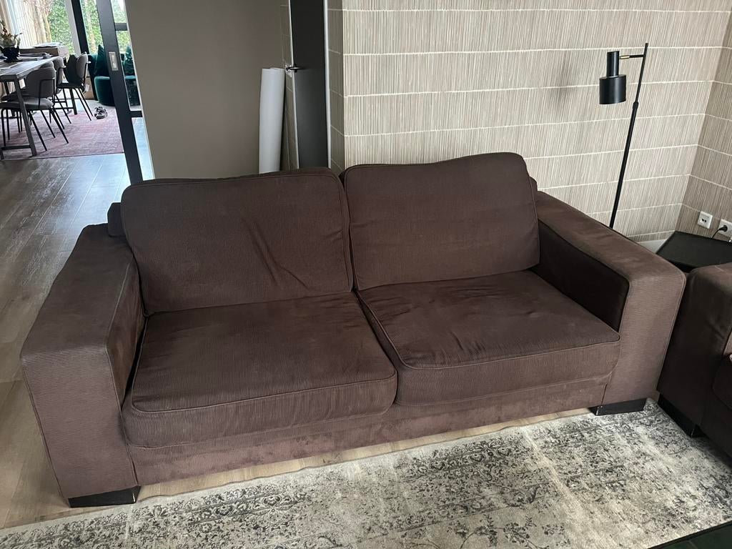 Mooie donkerbruine banken , rib, Ophalen, Gebruikt, Driepersoons, 75 tot 100 cm