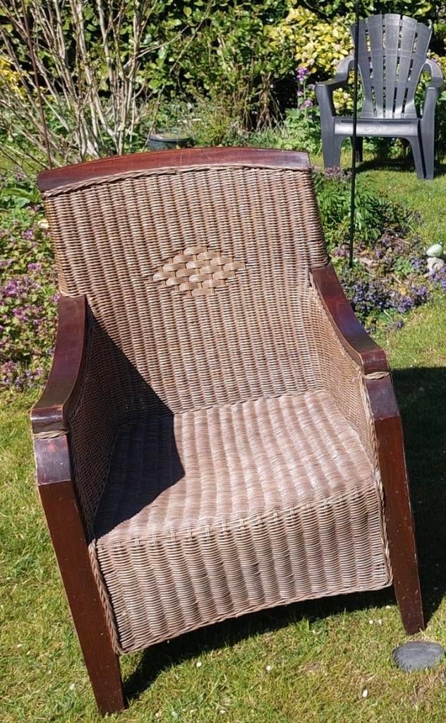 Koloniale rieten fauteuil teab, Huis en Inrichting, Fauteuils, Ophalen, Gebruikt, 75 tot 100 cm, 50 tot 75 cm