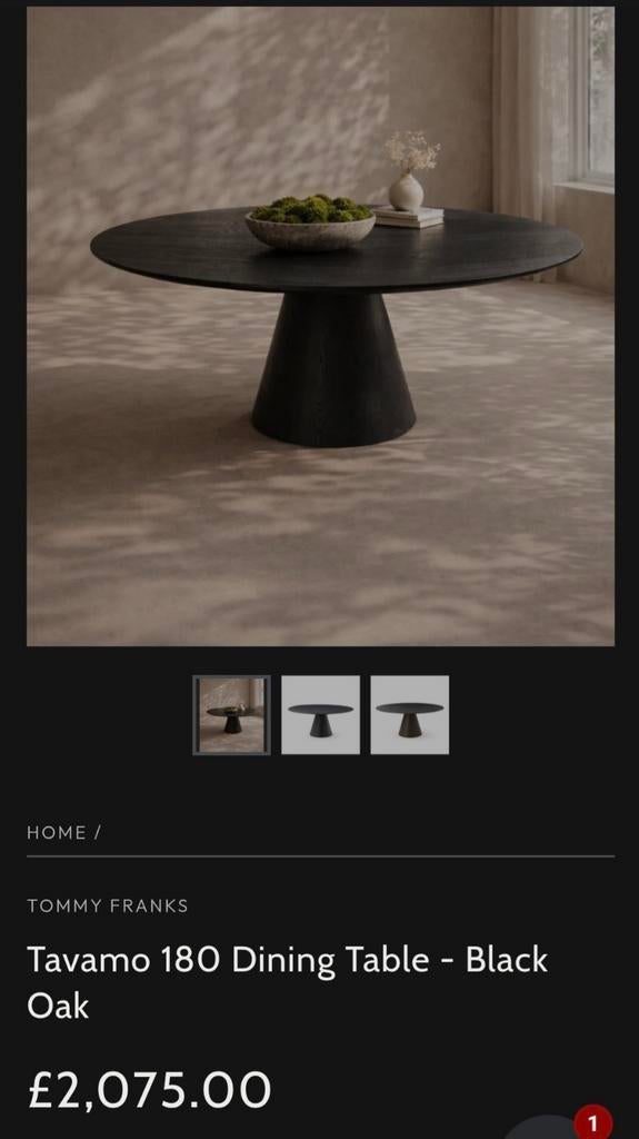 Tavamo 180 Eettafel - Zwart Eiken, Rond, Nieuw, 150 tot 200 cm, 50 tot 100 cm