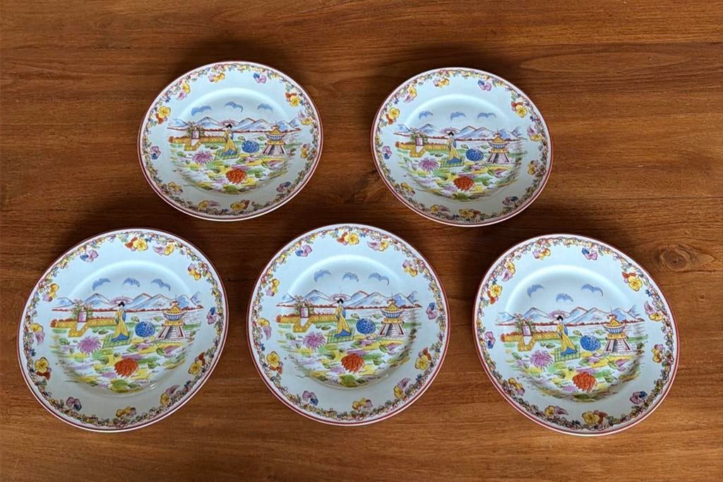 5 bordjes met aziatisch decor, Antiek en Kunst, Antiek | Porselein, Ophalen of Verzenden