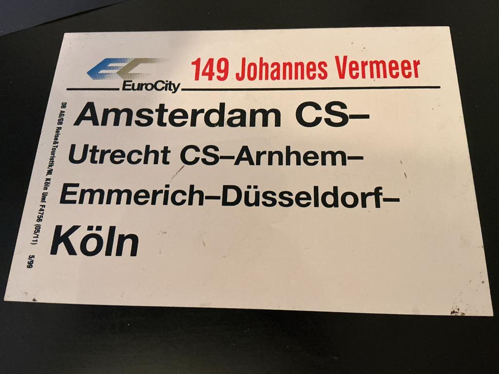 EuroCity 149 Johannes Vermeer Treinbestemmingsbord, Verzenden, Gebruikt, Trein, Overige typen