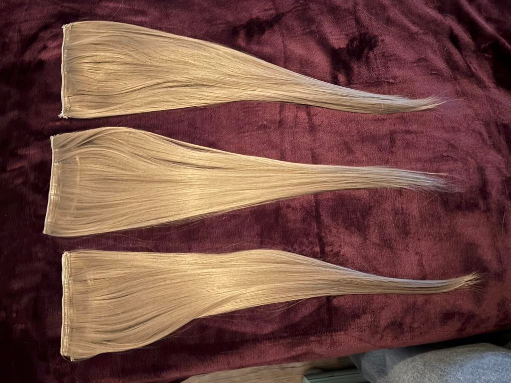 Blonde haar extensions, Ophalen of Verzenden, Zo goed als nieuw, Pruik of Haarverlenging