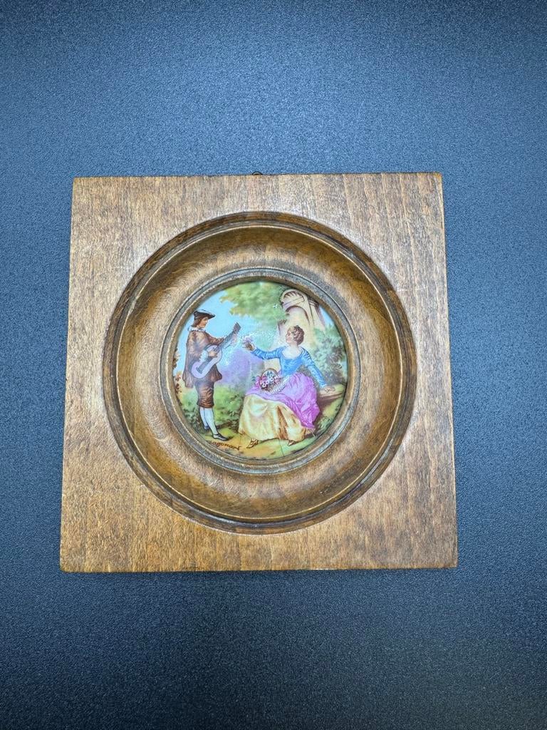Antiek Limoges Porseleinen Schilderij in Houten Lijst, Ophalen of Verzenden