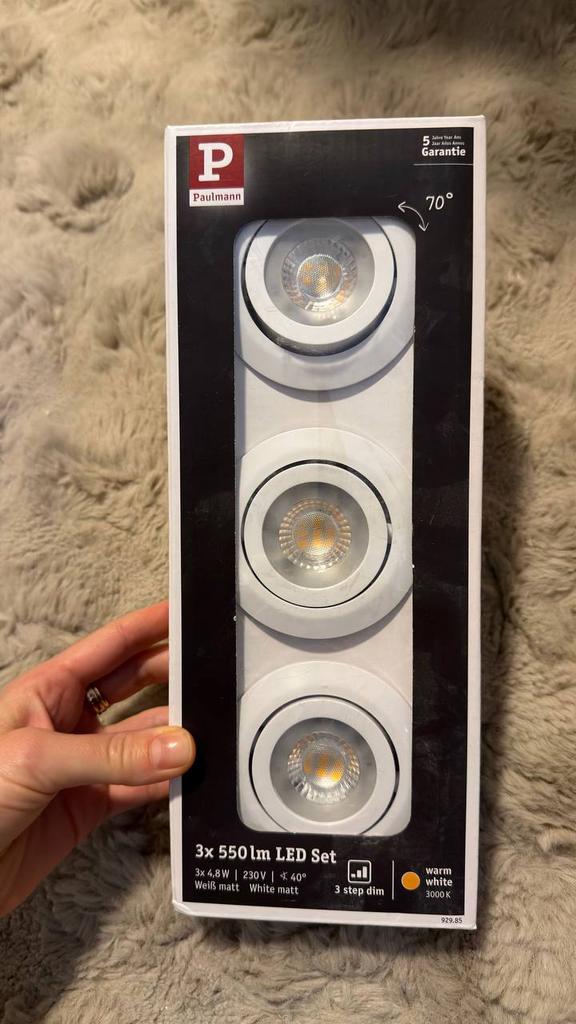Nieuwe Paulmann LED inbouwspots set (3 stuks), Ophalen of Verzenden, Zo goed als nieuw, Metaal of Aluminium, Led