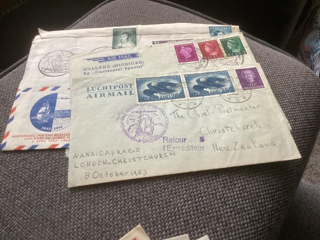 No9955 Luchtpost London Christchurch 25-10-1953 Heb ook, Postzegels en Munten, Ophalen, Beschreven, Nederland