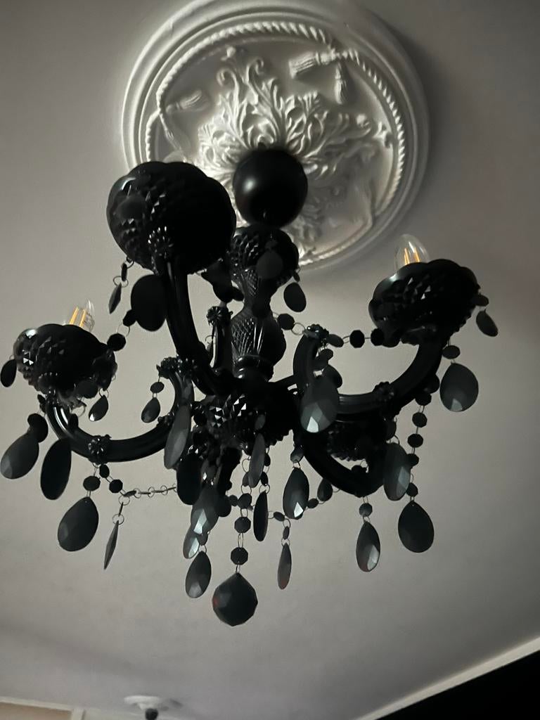 4 zwarte kroonluchter met 5 armen., Huis en Inrichting, Lampen | Wandlampen, Ophalen of Verzenden, Zo goed als nieuw