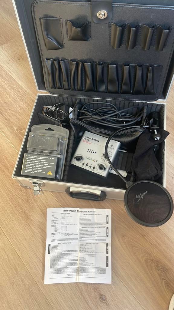 microfoon+Behringer MicroAmp HA400 + tube ultragain mic200, Ophalen, Zo goed als nieuw, Studiomicrofoon