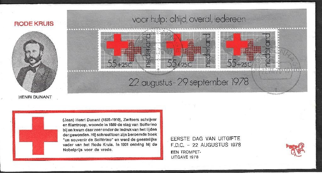 H-69 FDC 22 augustus 1978 Rode Kruis Trompet uitgave, Ophalen, Onbeschreven, Nederland