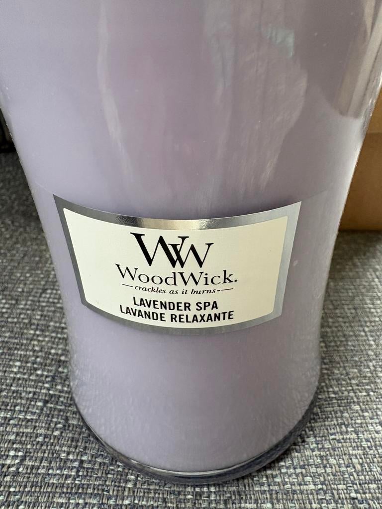 Nieuw, woodwick large kaars lavender spa, Ophalen of Verzenden, Nieuw, Overige materialen, Minder dan 25 cm