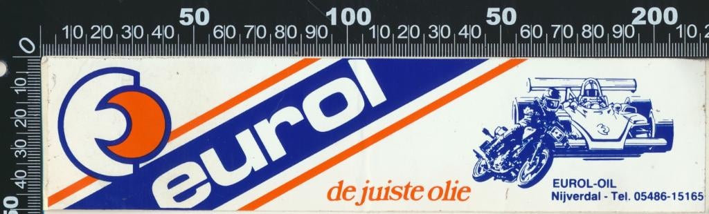 Sticker: Eurol Oil - De juiste olie - Nijverdal, Ophalen of Verzenden, Zo goed als nieuw, Auto of Motor