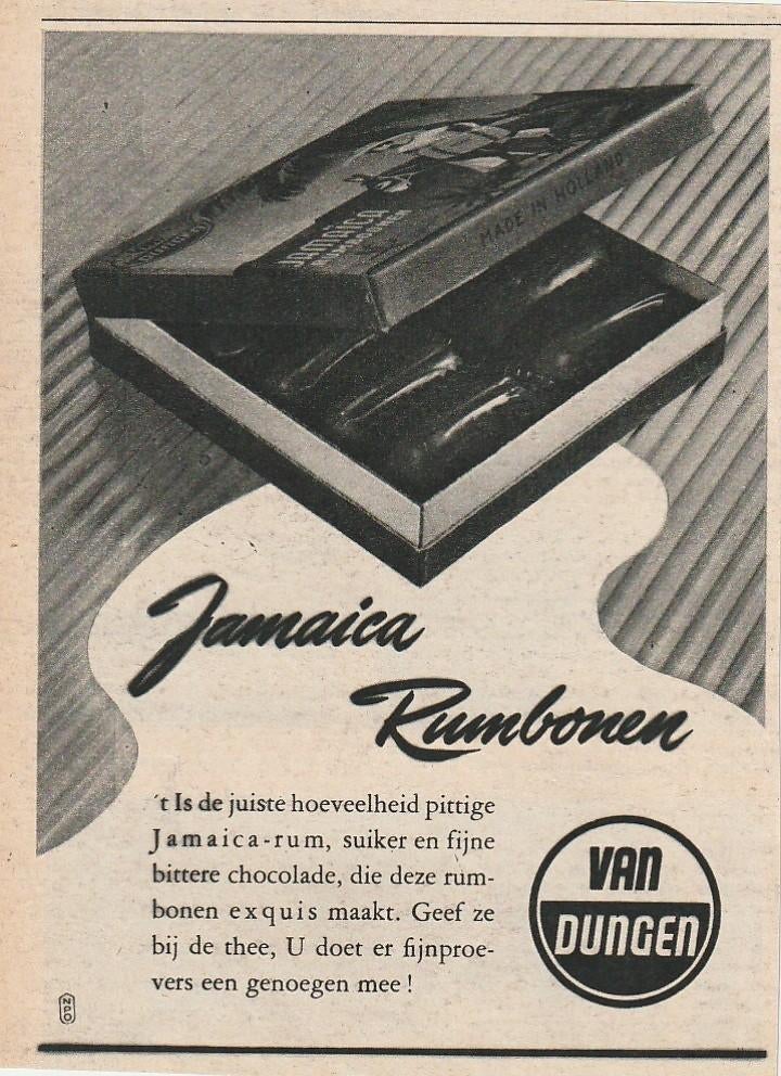 retro reclame 1949 Van Dungen chocolade Jamaica rumbonen, Verzenden, Overige typen