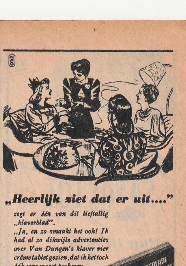 Retro reclame 1946 Van Dungen chocola lieflijk klaverblad, Verzenden, Overige typen
