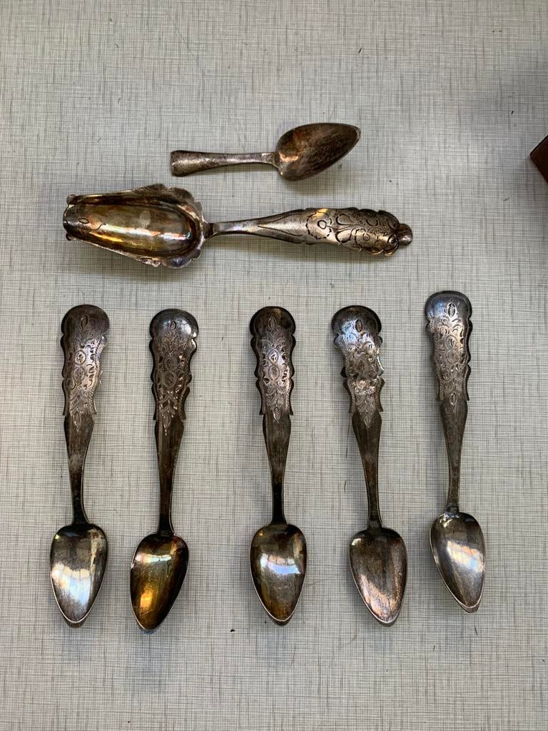 Zilver antiek zilveren lepeltjes gemerkt met leeuw, Ophalen of Verzenden