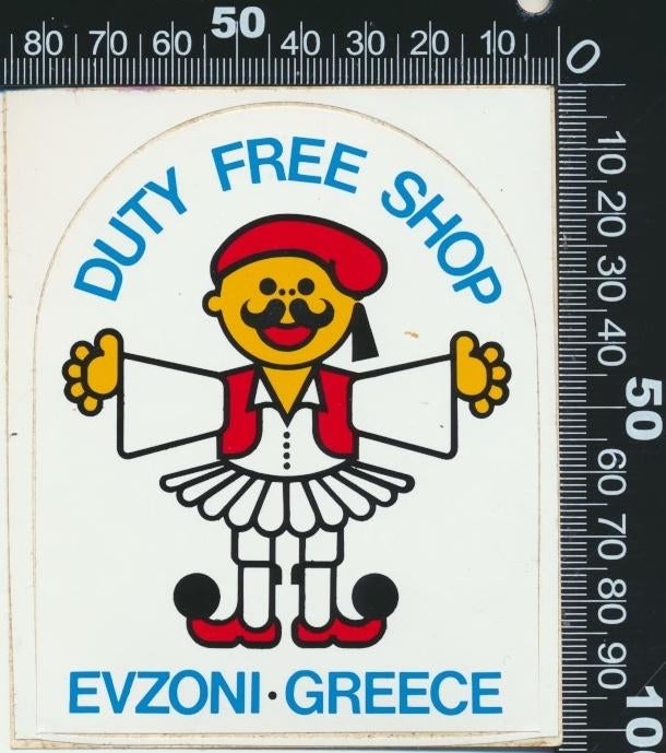Sticker: Evzoni Greece - Duty free shop, Ophalen of Verzenden, Zo goed als nieuw, Bedrijf of Vereniging