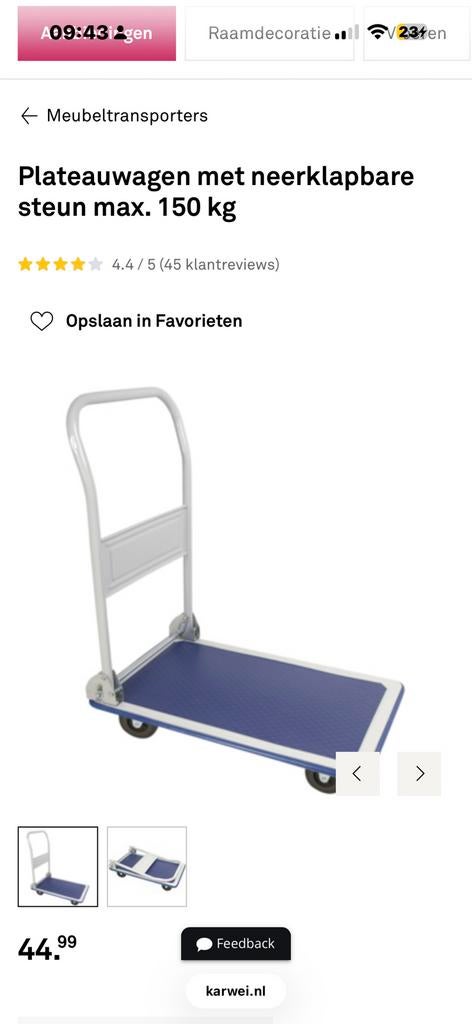 Plateau wagen/ transportkar, 100 liter of meer, Ophalen of Verzenden, Zo goed als nieuw, Transportkar