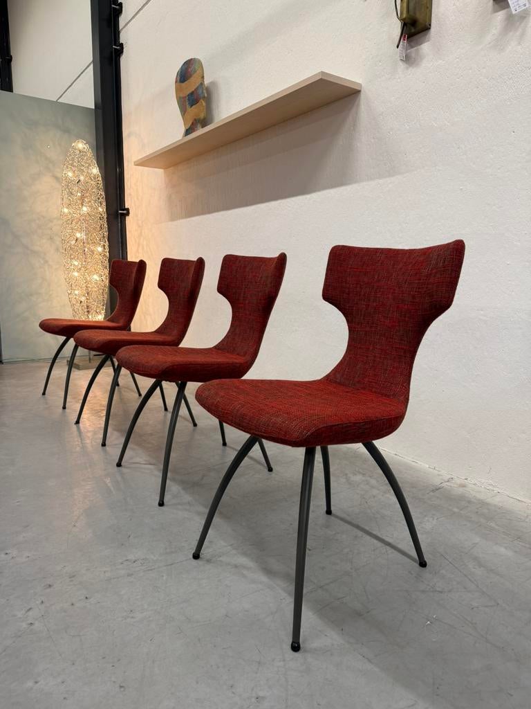 4 Showmodel Leolux Callas Eetkamerstoel rood design stoel, Nieuw, Ophalen of Verzenden, Vier, Stof
