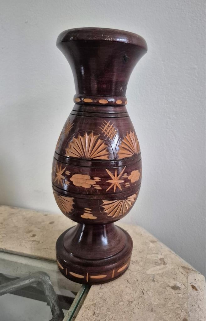 Vintage houten vaas handgesneden, Antiek en Kunst, Ophalen of Verzenden