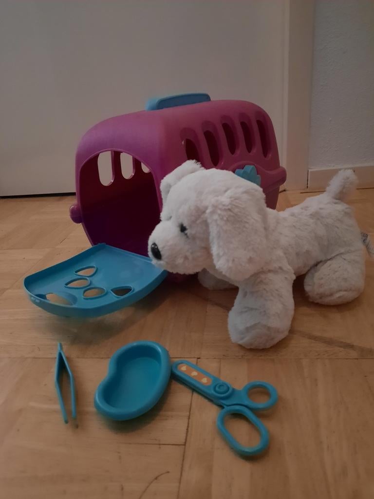 Hond met reismand., Ophalen of Verzenden, Hond