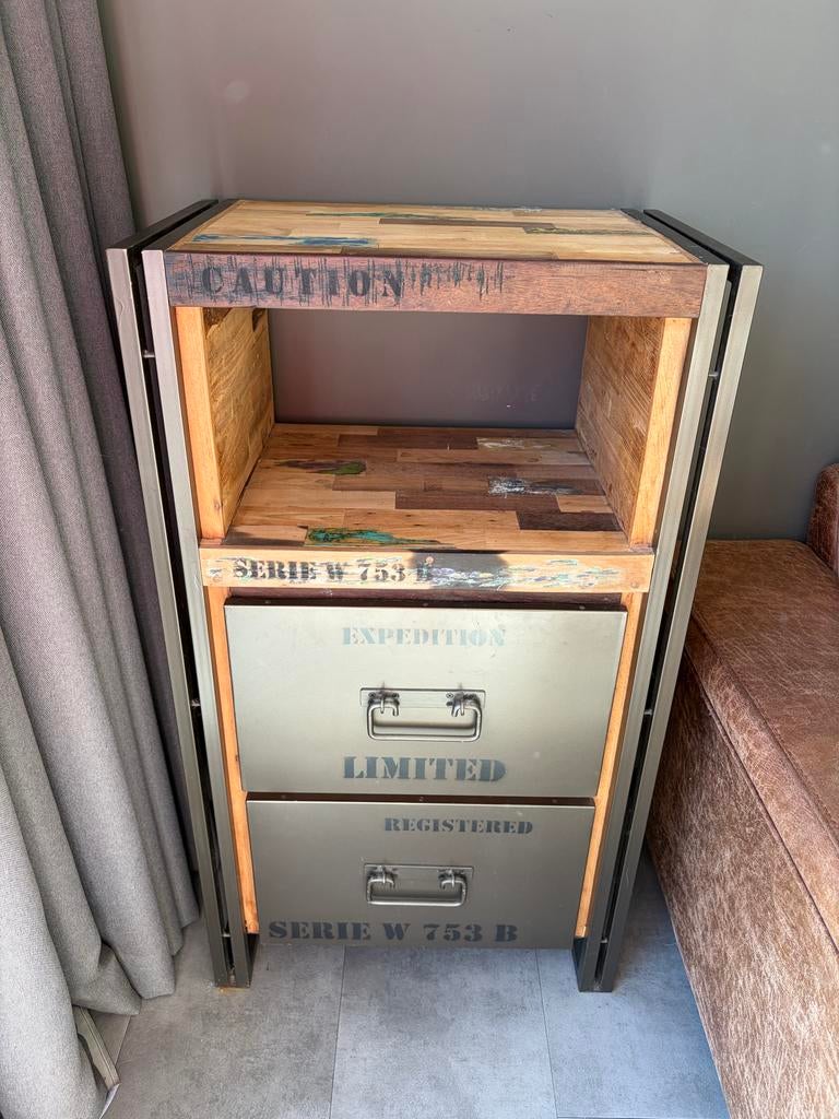 Industrieel kastje met lades en open vak, Ophalen, 1 of 2 laden, 100 tot 150 cm, 50 tot 100 cm