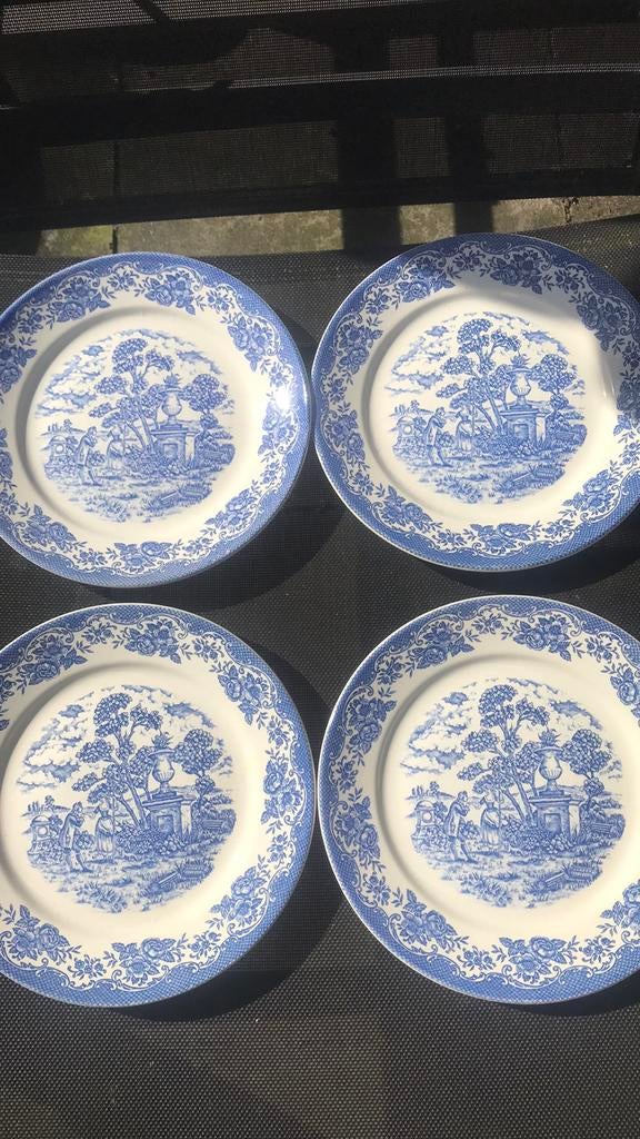 4 oude blauw-witte borden 24 cm, Ophalen of Verzenden
